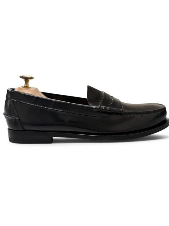 Prada Leather Penny Loafer Coin Loafers Flat Shoes Moccasins Black 8.5